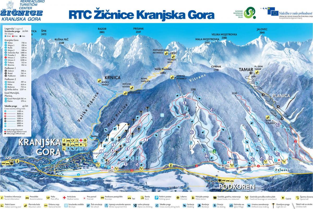 Χάρτης της Σλοβενίας χιονοδρομικά κέντρα